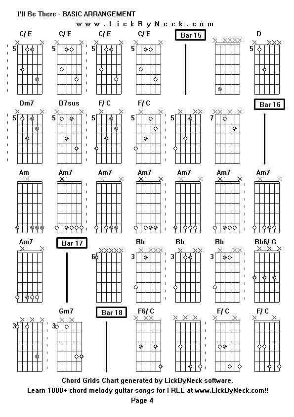 Chord Grids Chart of chord melody fingerstyle guitar song-I'll Be There - BASIC ARRANGEMENT,generated by LickByNeck software.